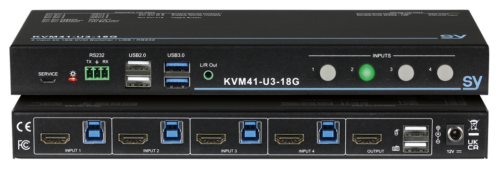The SY Electronics SY-KVM41-U3-18G 4-port USB & HDMI 4K KVM switch with 4 x USB perripheral ports
