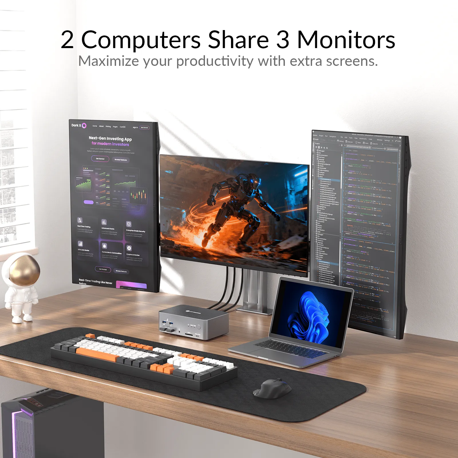 iDock B23 8K Triple Monitor KVM Switch Docking Station for a Desktop and a Laptop (100W PD)